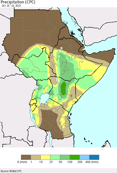 Eastern Africa Precipitation (CPC) Thematic Map For 10/16/2023 - 10/22/2023