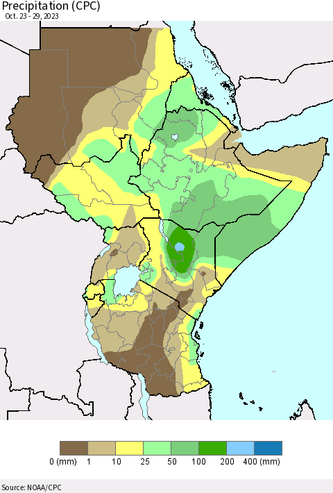 Eastern Africa Precipitation (CPC) Thematic Map For 10/23/2023 - 10/29/2023
