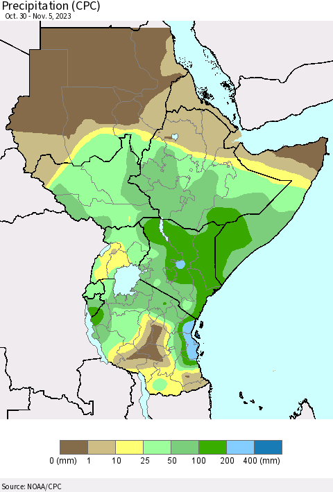 Eastern Africa Precipitation (CPC) Thematic Map For 10/30/2023 - 11/5/2023