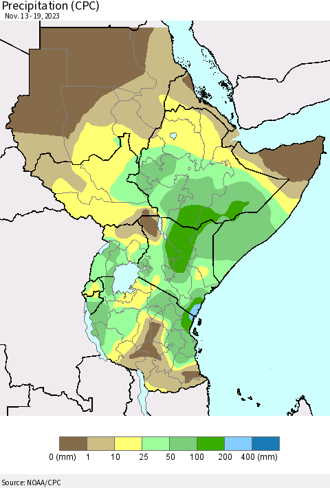 Eastern Africa Precipitation (CPC) Thematic Map For 11/13/2023 - 11/19/2023