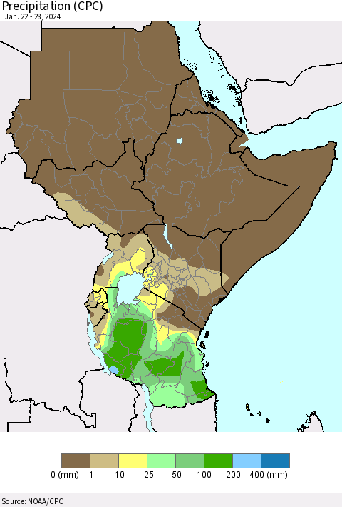 Eastern Africa Precipitation (CPC) Thematic Map For 1/22/2024 - 1/28/2024