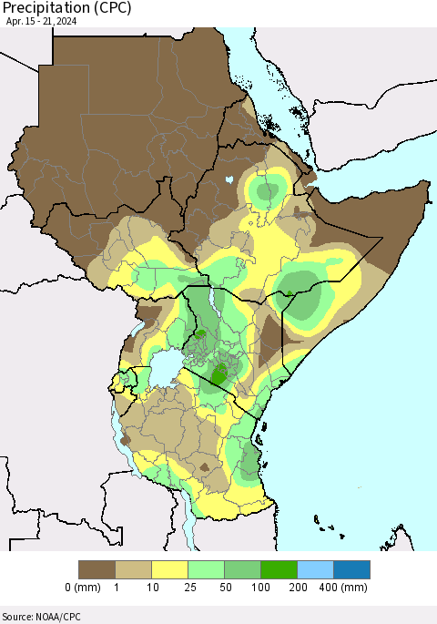 Eastern Africa Precipitation (CPC) Thematic Map For 4/15/2024 - 4/21/2024