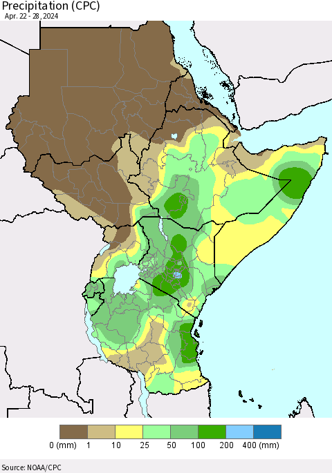 Eastern Africa Precipitation (CPC) Thematic Map For 4/22/2024 - 4/28/2024