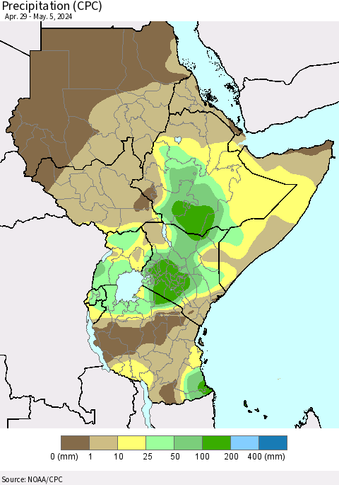 Eastern Africa Precipitation (CPC) Thematic Map For 4/29/2024 - 5/5/2024