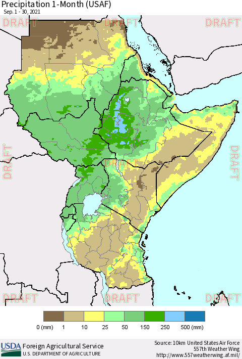 Eastern Africa Precipitation 1-Month (USAF) Thematic Map For 9/1/2021 - 9/30/2021