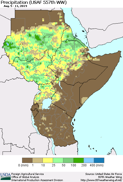 Eastern Africa Precipitation (USAF 557th WW) Thematic Map For 8/5/2019 - 8/11/2019