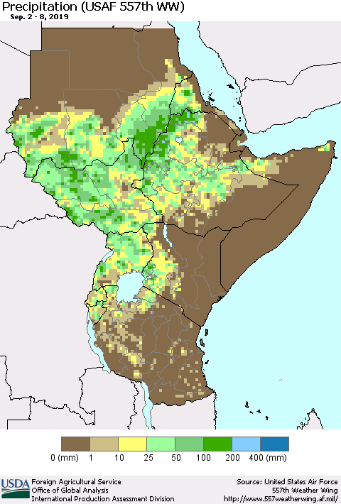Eastern Africa Precipitation (USAF 557th WW) Thematic Map For 9/2/2019 - 9/8/2019