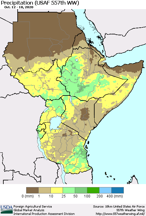 Eastern Africa Precipitation (USAF 557th WW) Thematic Map For 10/12/2020 - 10/18/2020