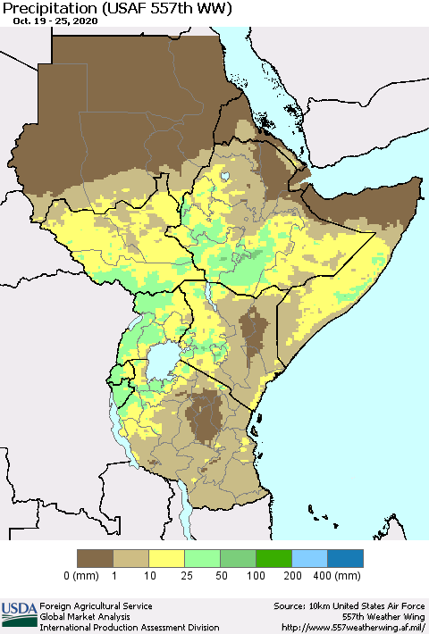 Eastern Africa Precipitation (USAF 557th WW) Thematic Map For 10/19/2020 - 10/25/2020