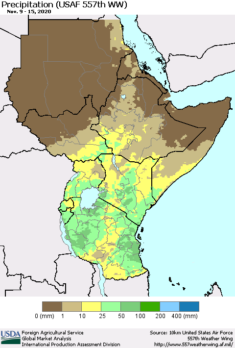 Eastern Africa Precipitation (USAF 557th WW) Thematic Map For 11/9/2020 - 11/15/2020