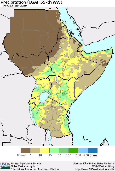 Eastern Africa Precipitation (USAF 557th WW) Thematic Map For 11/23/2020 - 11/29/2020