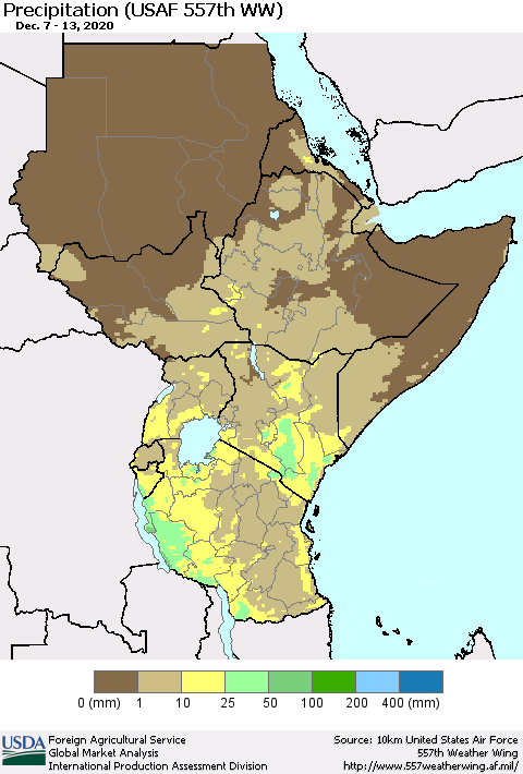 Eastern Africa Precipitation (USAF 557th WW) Thematic Map For 12/7/2020 - 12/13/2020
