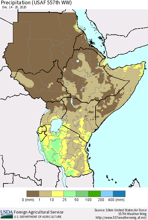 Eastern Africa Precipitation (USAF 557th WW) Thematic Map For 12/14/2020 - 12/20/2020