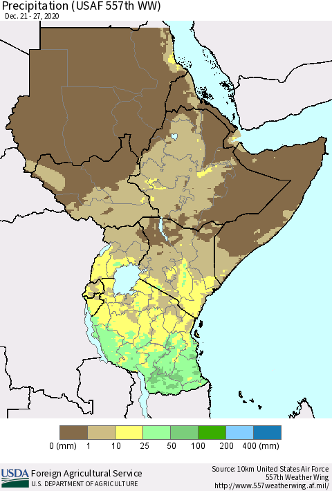 Eastern Africa Precipitation (USAF 557th WW) Thematic Map For 12/21/2020 - 12/27/2020