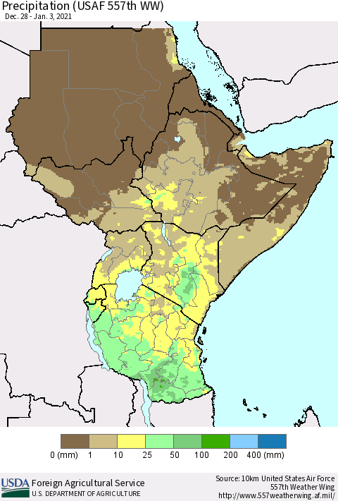 Eastern Africa Precipitation (USAF 557th WW) Thematic Map For 12/28/2020 - 1/3/2021
