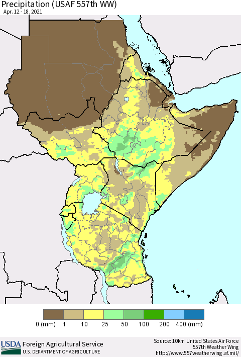 Eastern Africa Precipitation (USAF 557th WW) Thematic Map For 4/12/2021 - 4/18/2021