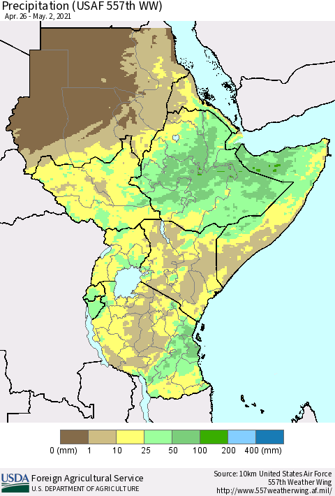 Eastern Africa Precipitation (USAF 557th WW) Thematic Map For 4/26/2021 - 5/2/2021