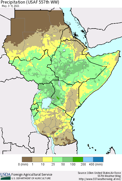 Eastern Africa Precipitation (USAF 557th WW) Thematic Map For 5/3/2021 - 5/9/2021
