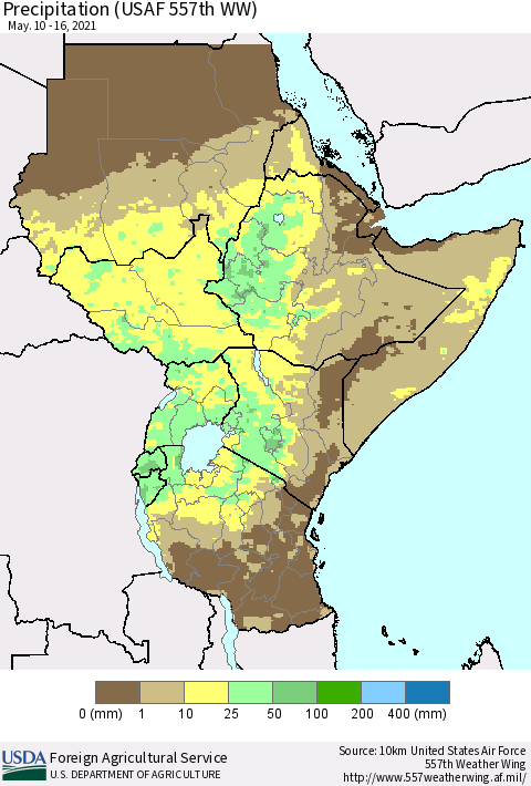 Eastern Africa Precipitation (USAF 557th WW) Thematic Map For 5/10/2021 - 5/16/2021