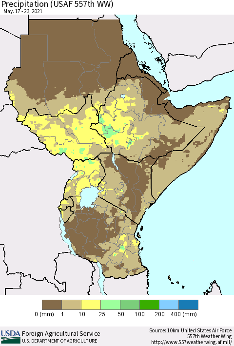 Eastern Africa Precipitation (USAF 557th WW) Thematic Map For 5/17/2021 - 5/23/2021