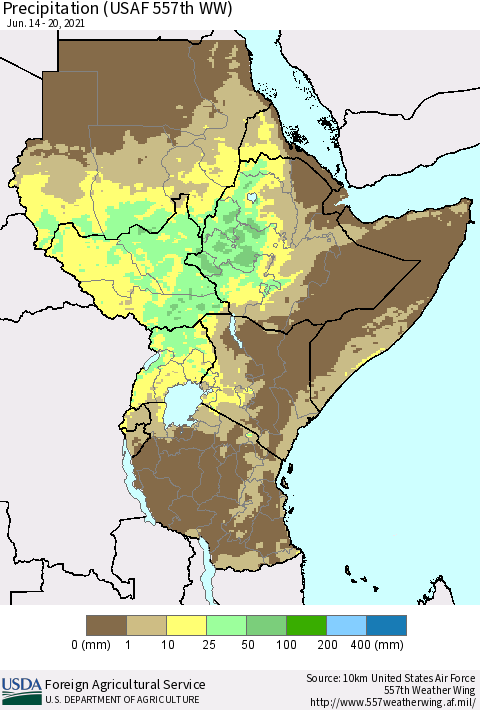 Eastern Africa Precipitation (USAF 557th WW) Thematic Map For 6/14/2021 - 6/20/2021