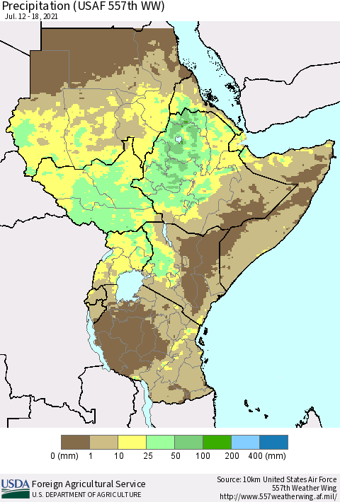 Eastern Africa Precipitation (USAF 557th WW) Thematic Map For 7/12/2021 - 7/18/2021