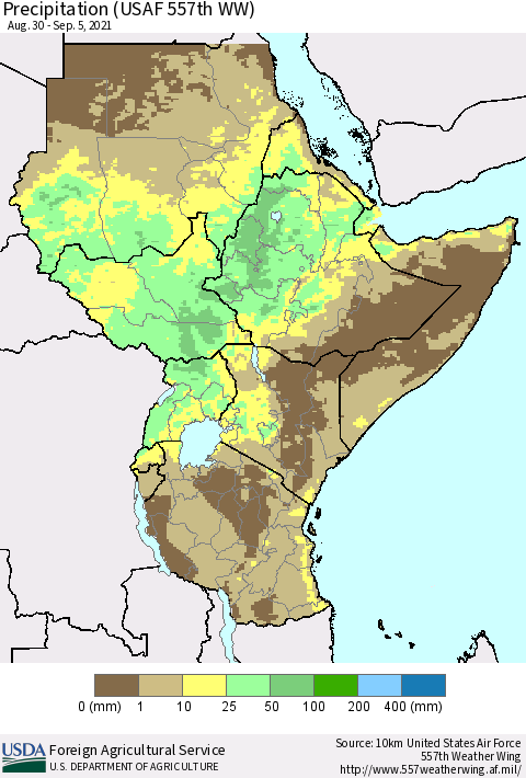 Eastern Africa Precipitation (USAF 557th WW) Thematic Map For 8/30/2021 - 9/5/2021