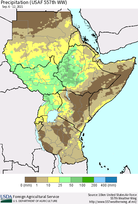 Eastern Africa Precipitation (USAF 557th WW) Thematic Map For 9/6/2021 - 9/12/2021
