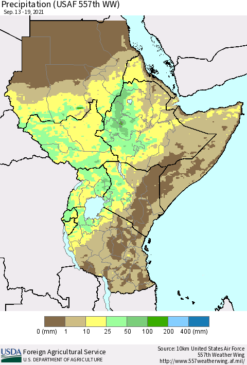 Eastern Africa Precipitation (USAF 557th WW) Thematic Map For 9/13/2021 - 9/19/2021