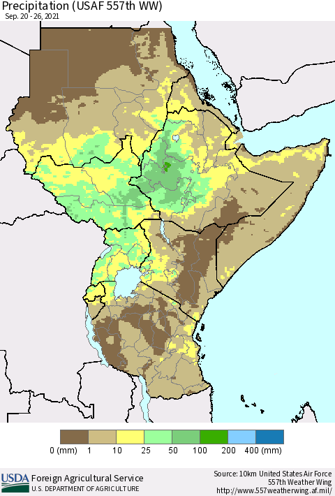 Eastern Africa Precipitation (USAF 557th WW) Thematic Map For 9/20/2021 - 9/26/2021