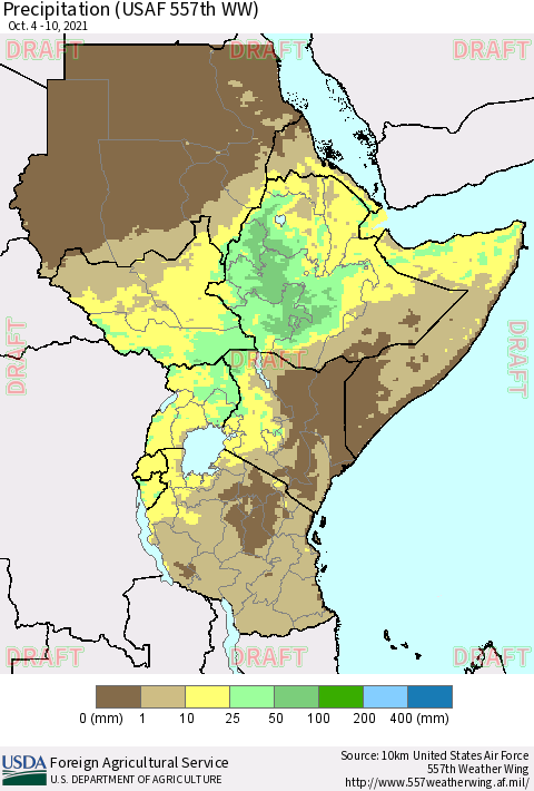 Eastern Africa Precipitation (USAF 557th WW) Thematic Map For 10/4/2021 - 10/10/2021