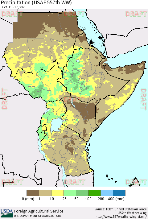 Eastern Africa Precipitation (USAF 557th WW) Thematic Map For 10/11/2021 - 10/17/2021
