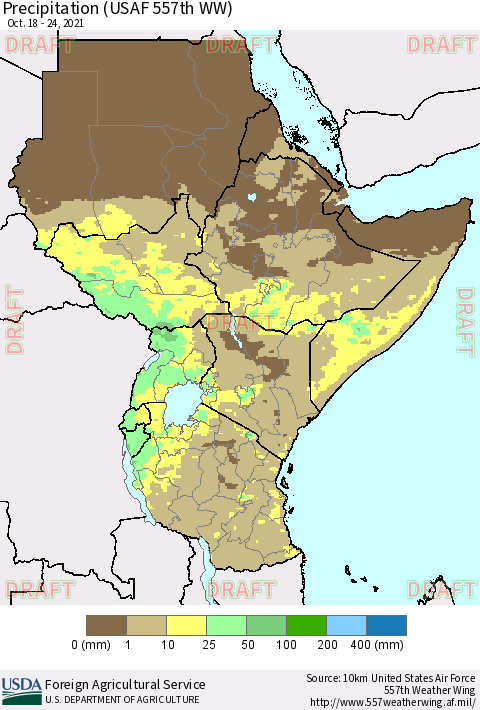 Eastern Africa Precipitation (USAF 557th WW) Thematic Map For 10/18/2021 - 10/24/2021