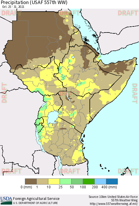 Eastern Africa Precipitation (USAF 557th WW) Thematic Map For 10/25/2021 - 10/31/2021