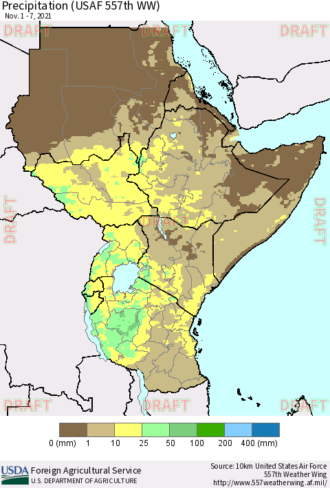Eastern Africa Precipitation (USAF 557th WW) Thematic Map For 11/1/2021 - 11/7/2021