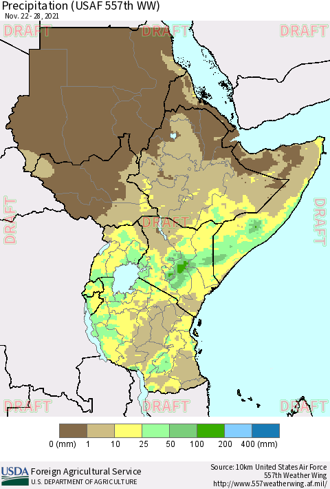 Eastern Africa Precipitation (USAF 557th WW) Thematic Map For 11/22/2021 - 11/28/2021