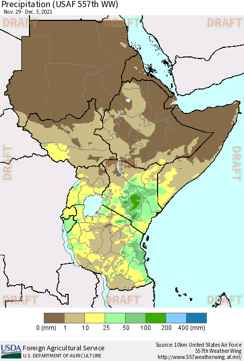 Eastern Africa Precipitation (USAF 557th WW) Thematic Map For 11/29/2021 - 12/5/2021