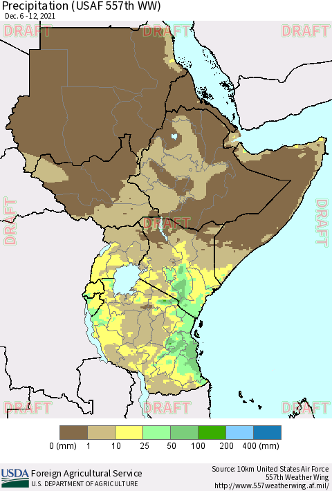 Eastern Africa Precipitation (USAF 557th WW) Thematic Map For 12/6/2021 - 12/12/2021