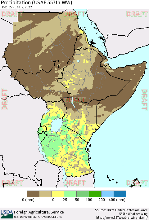 Eastern Africa Precipitation (USAF 557th WW) Thematic Map For 12/27/2021 - 1/2/2022