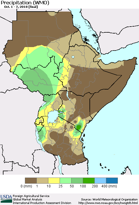 Eastern Africa Precipitation (WMO) Thematic Map For 10/1/2018 - 10/7/2018