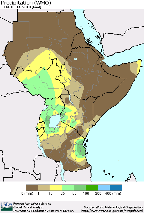 Eastern Africa Precipitation (WMO) Thematic Map For 10/8/2018 - 10/14/2018