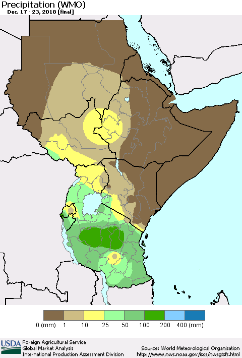 Eastern Africa Precipitation (WMO) Thematic Map For 12/17/2018 - 12/23/2018