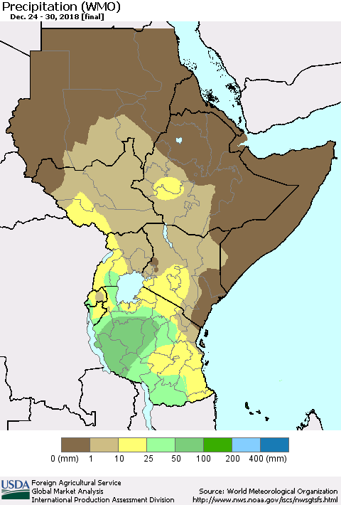 Eastern Africa Precipitation (WMO) Thematic Map For 12/24/2018 - 12/30/2018