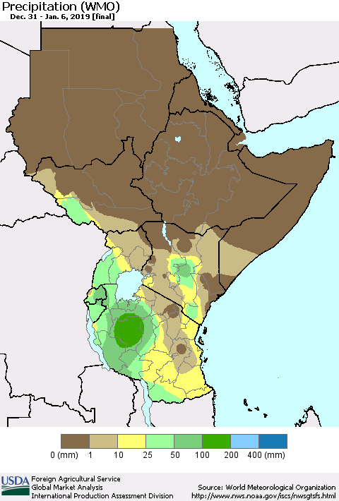 Eastern Africa Precipitation (WMO) Thematic Map For 12/31/2018 - 1/6/2019