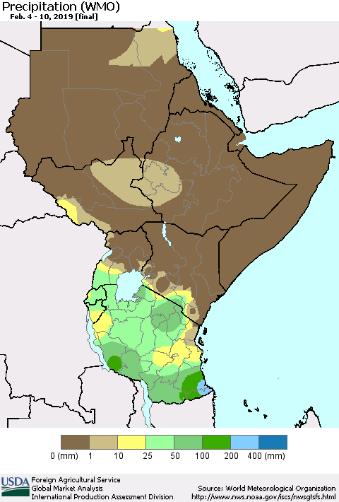 Eastern Africa Precipitation (WMO) Thematic Map For 2/4/2019 - 2/10/2019