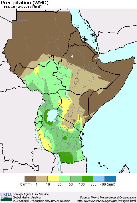 Eastern Africa Precipitation (WMO) Thematic Map For 2/18/2019 - 2/24/2019