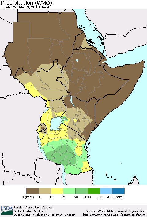 Eastern Africa Precipitation (WMO) Thematic Map For 2/25/2019 - 3/3/2019
