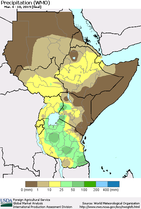 Eastern Africa Precipitation (WMO) Thematic Map For 3/4/2019 - 3/10/2019