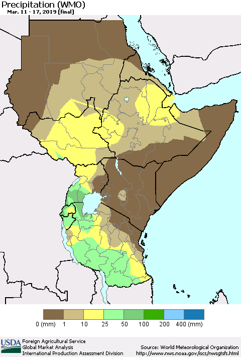 Eastern Africa Precipitation (WMO) Thematic Map For 3/11/2019 - 3/17/2019