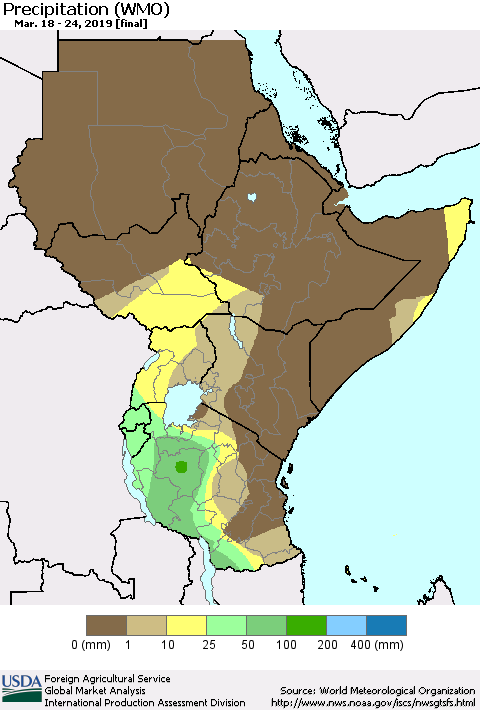 Eastern Africa Precipitation (WMO) Thematic Map For 3/18/2019 - 3/24/2019